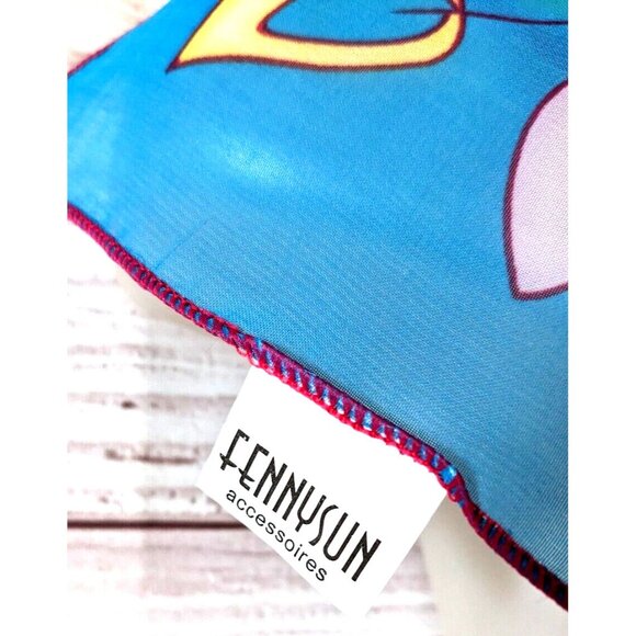 New Fennysun Woman Square Scarf Ombre Red Blue Yellow Crepe Lightweight 26*26" - Picture 6 of 10